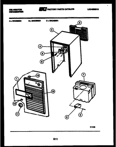 Cabinet and control parts