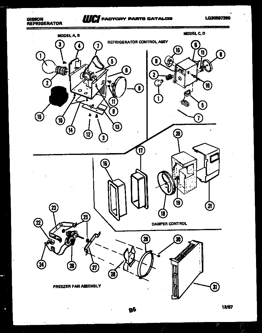 Refrigerator control assembly, damper control assembly and f