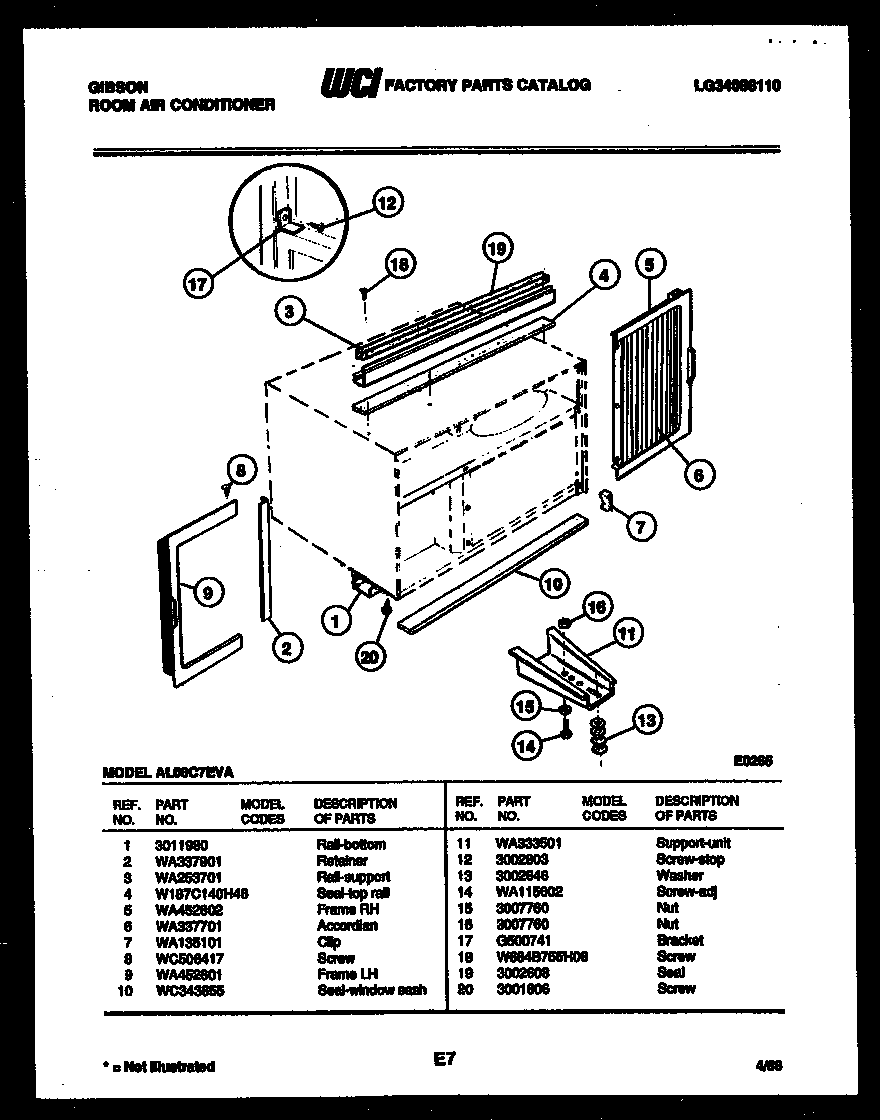 Cabinet and installation parts