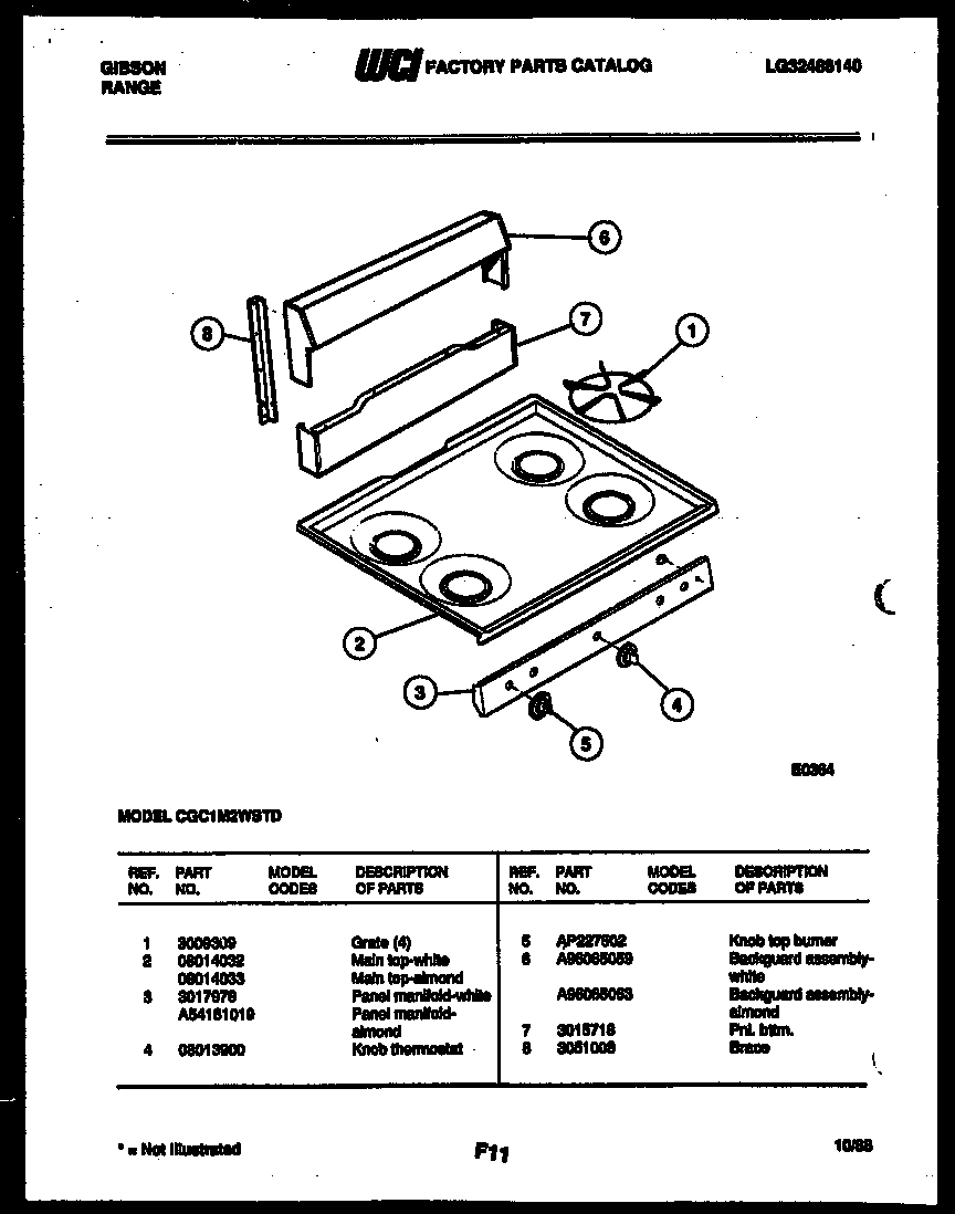 BACKGUARD AND COOKTOP PARTS