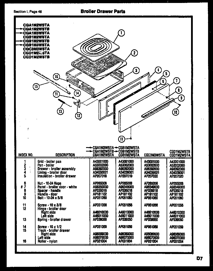 BROILER DRAWER PARTS