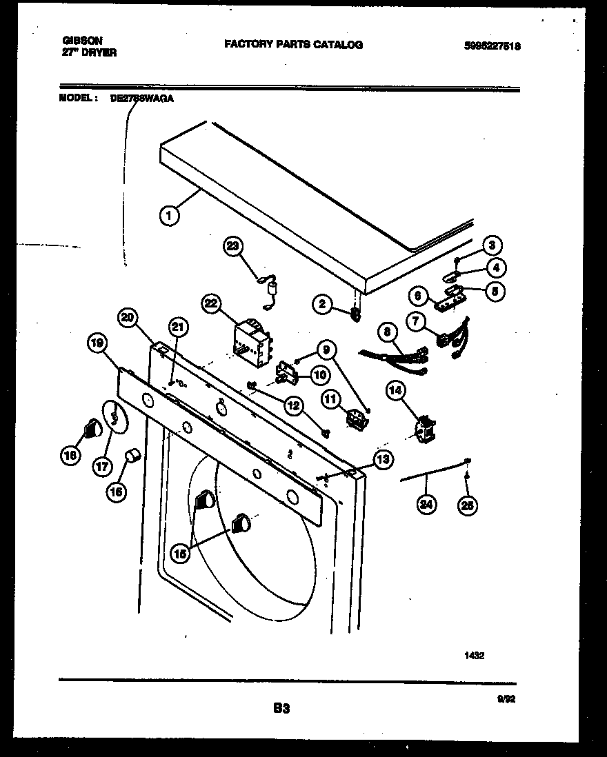 Top, control and miscellaneous parts