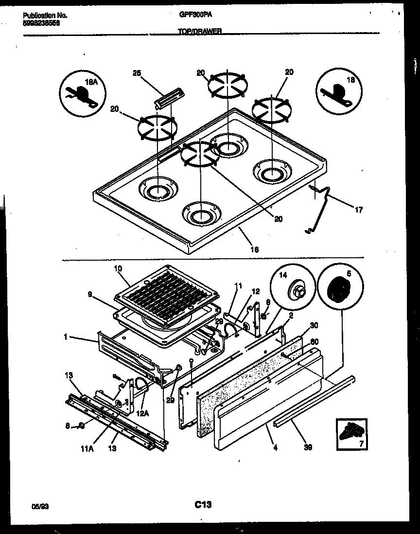 Cooktop and drawer parts