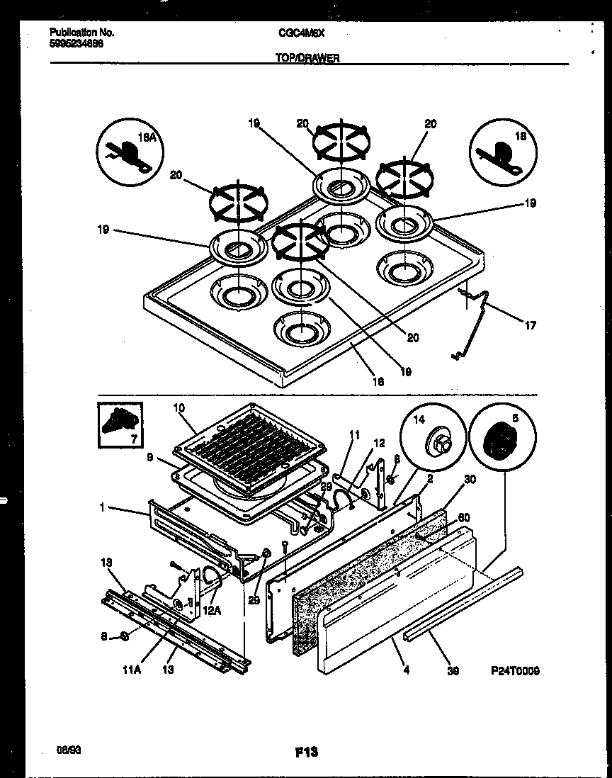 Cooktop and broiler drawer parts