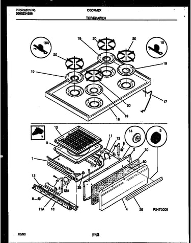 Cooktop and broiler drawer parts