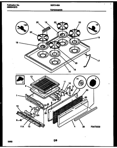 Cooktop and broiler drawer parts