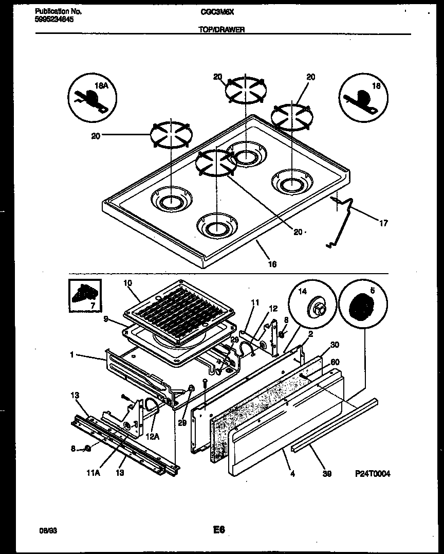 Cooktop and broiler drawer parts
