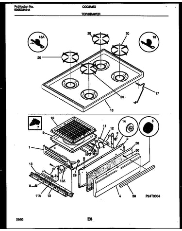 Cooktop and broiler drawer parts