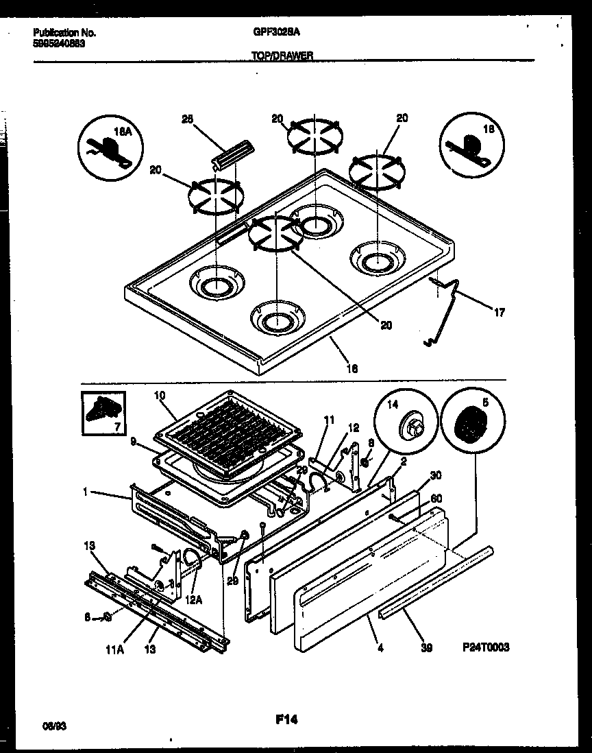 Cooktop and broiler drawer parts