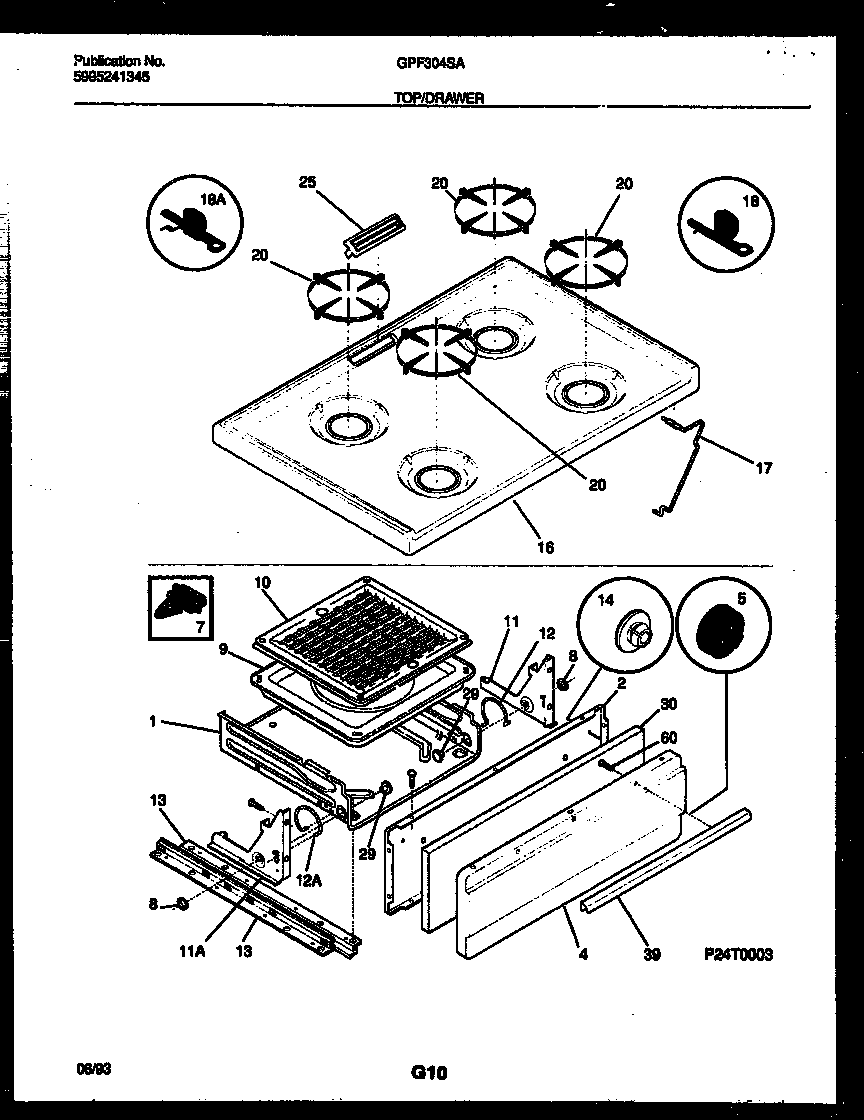 Cooktop and broiler drawer parts
