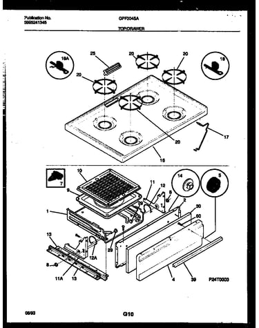 Cooktop and broiler drawer parts