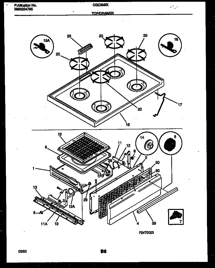 Cooktop and broiler drawer parts
