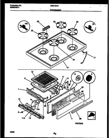 Cooktop and broiler drawer parts