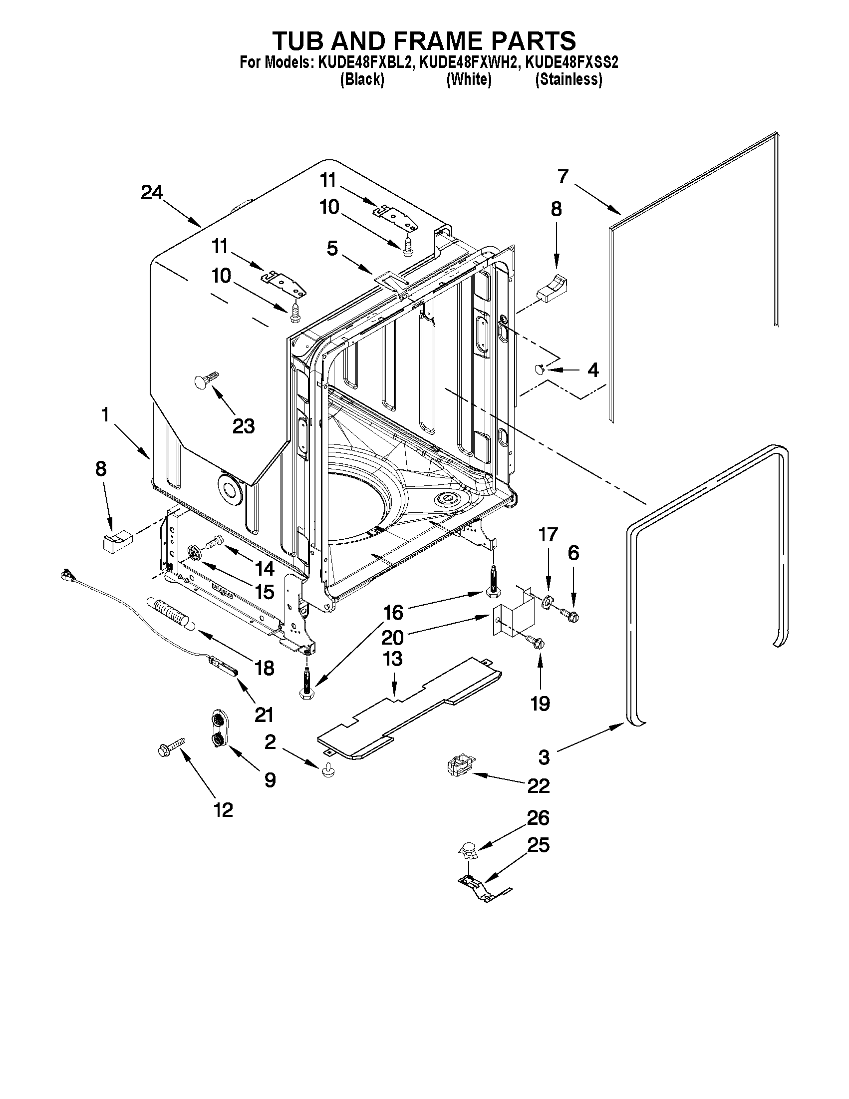 Tub and frame parts