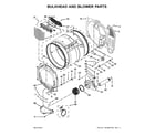 Maytag MLG20PDCWW1 bulkhead and blower parts diagram