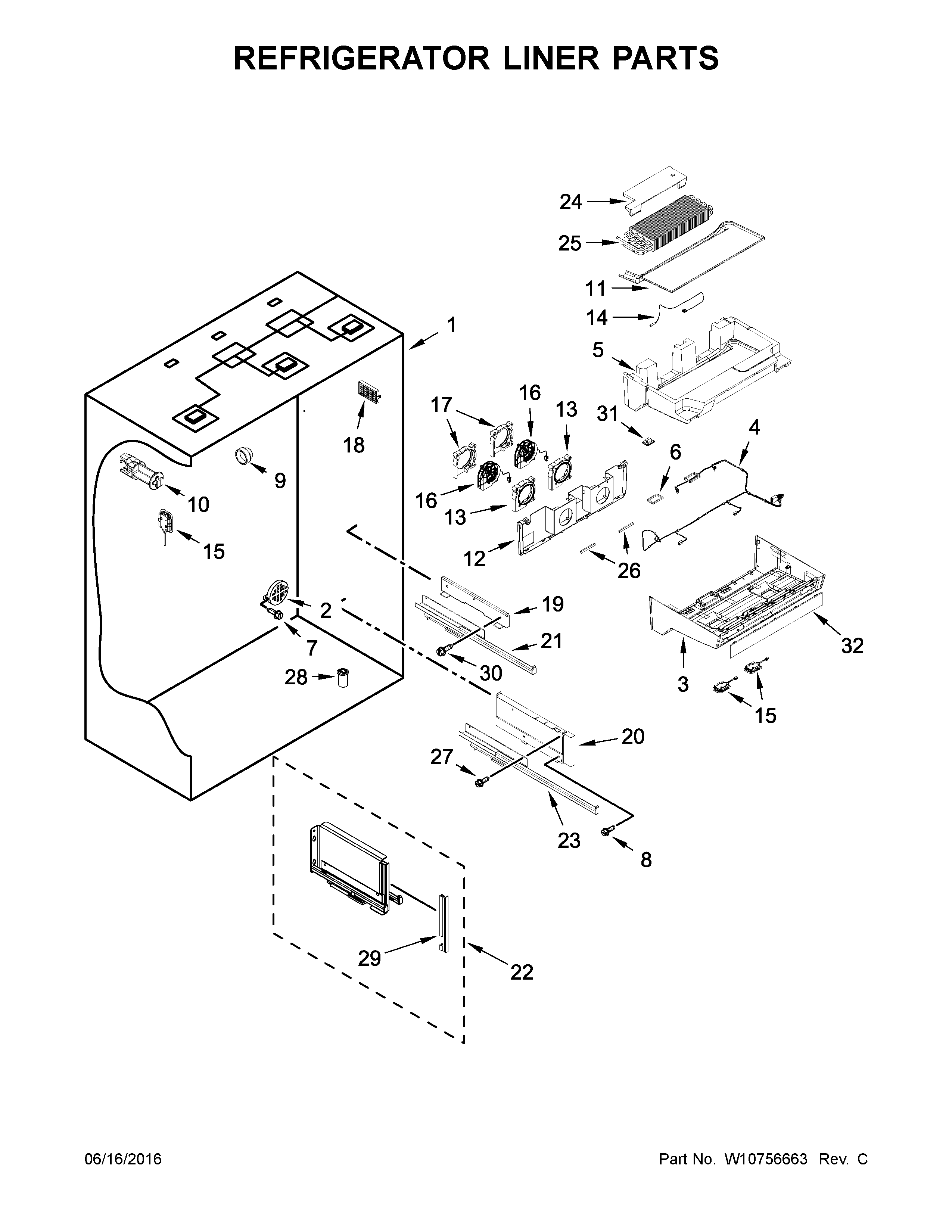 Refrigerator liner parts