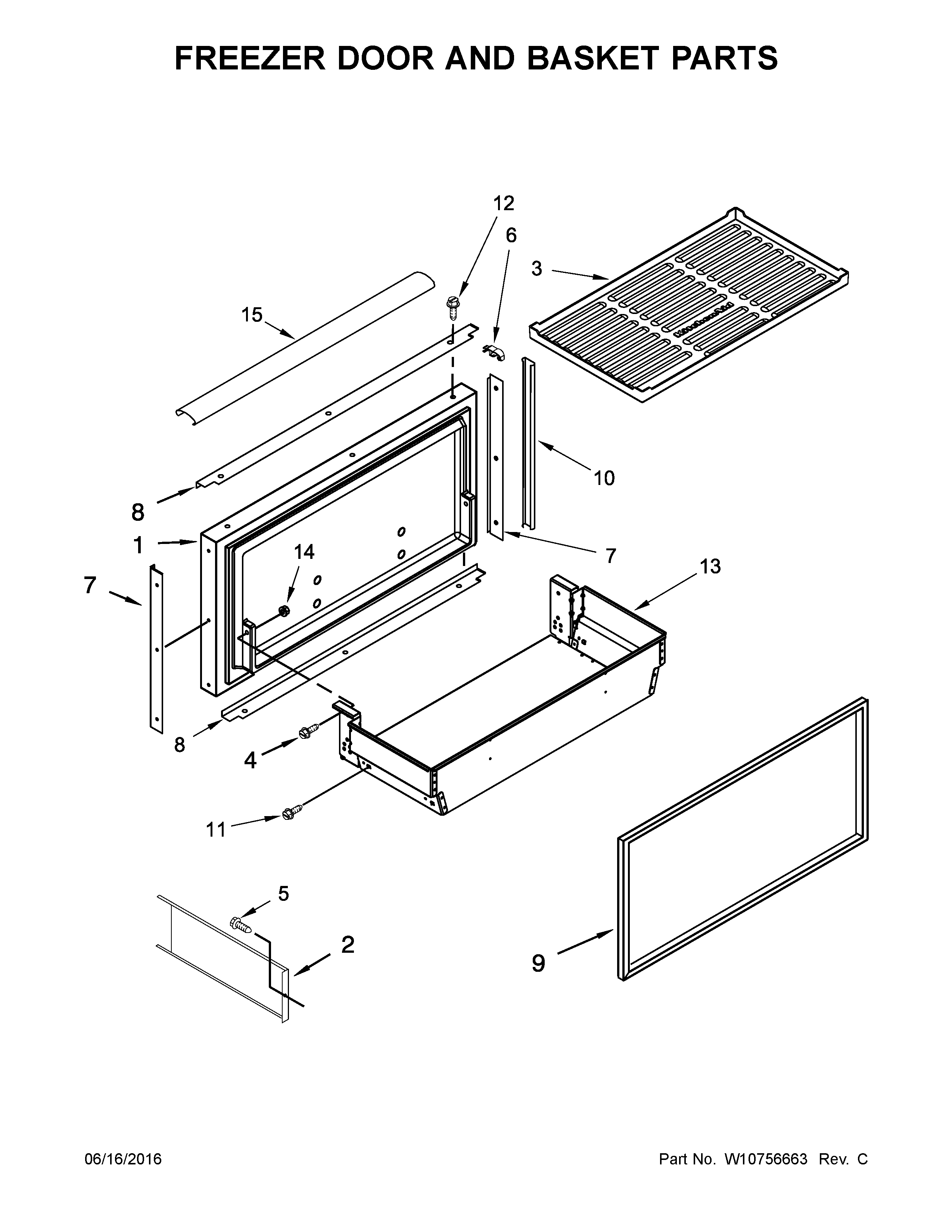 Freezer door and basket parts