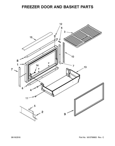 Freezer door and basket parts