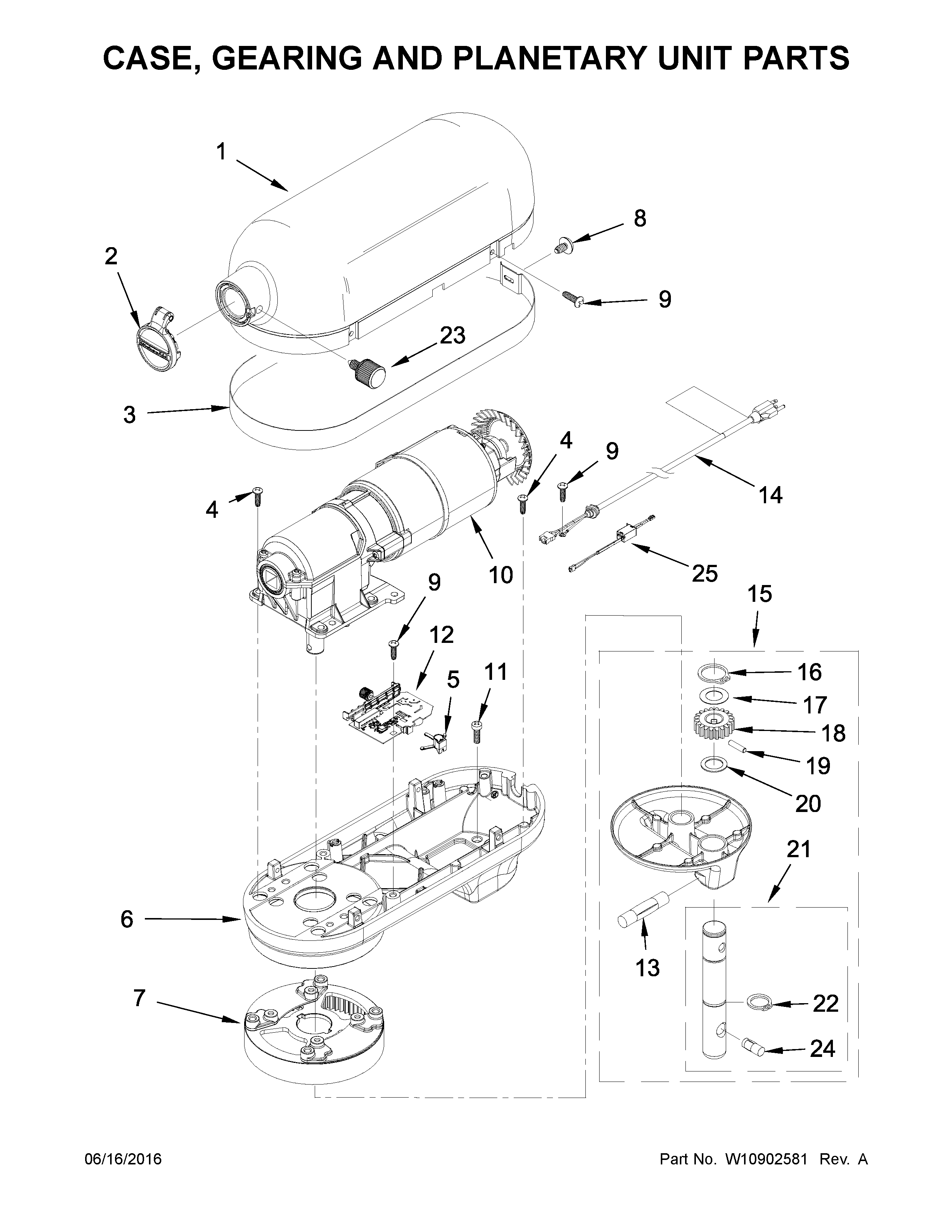Case, gearing and planetary unit parts