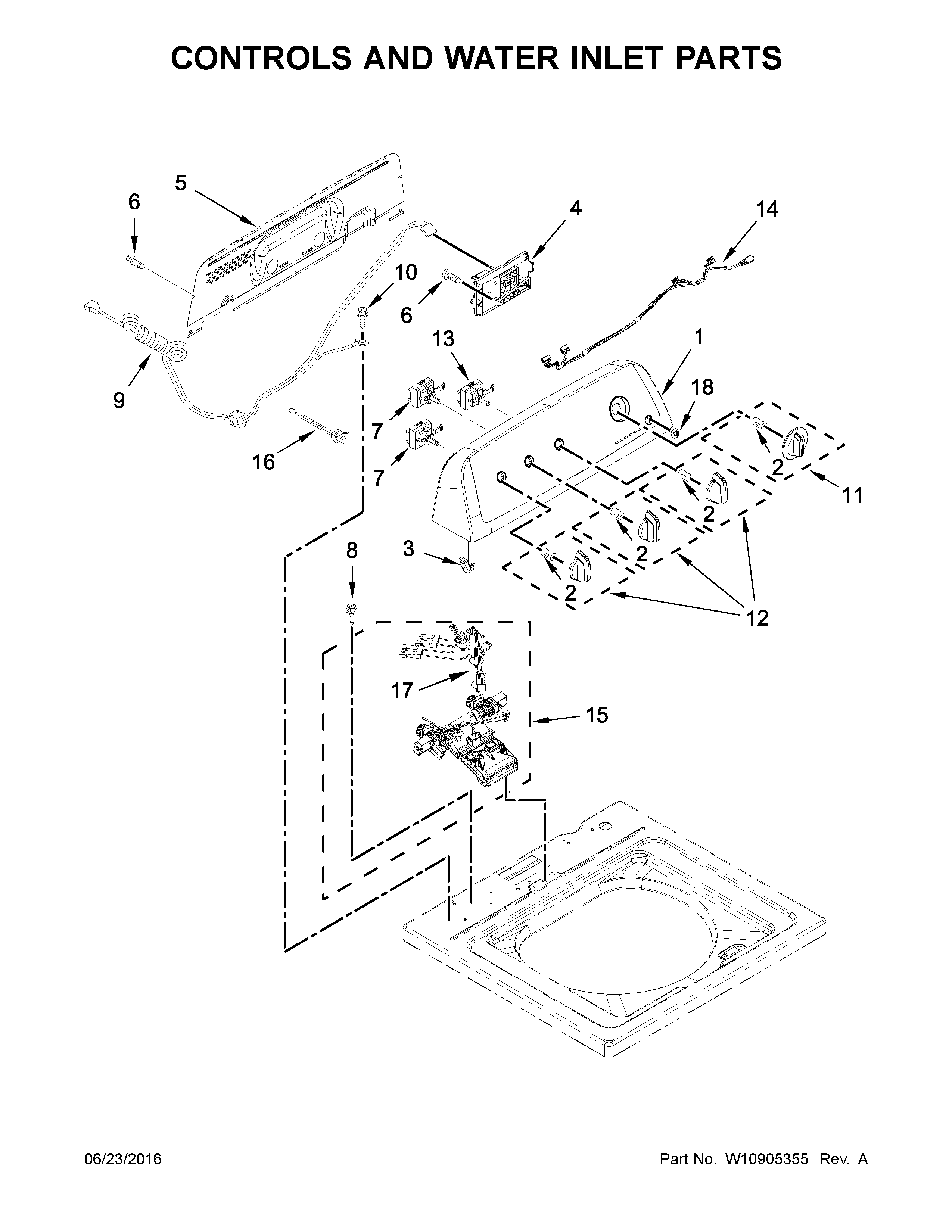 Controls and water inlet parts