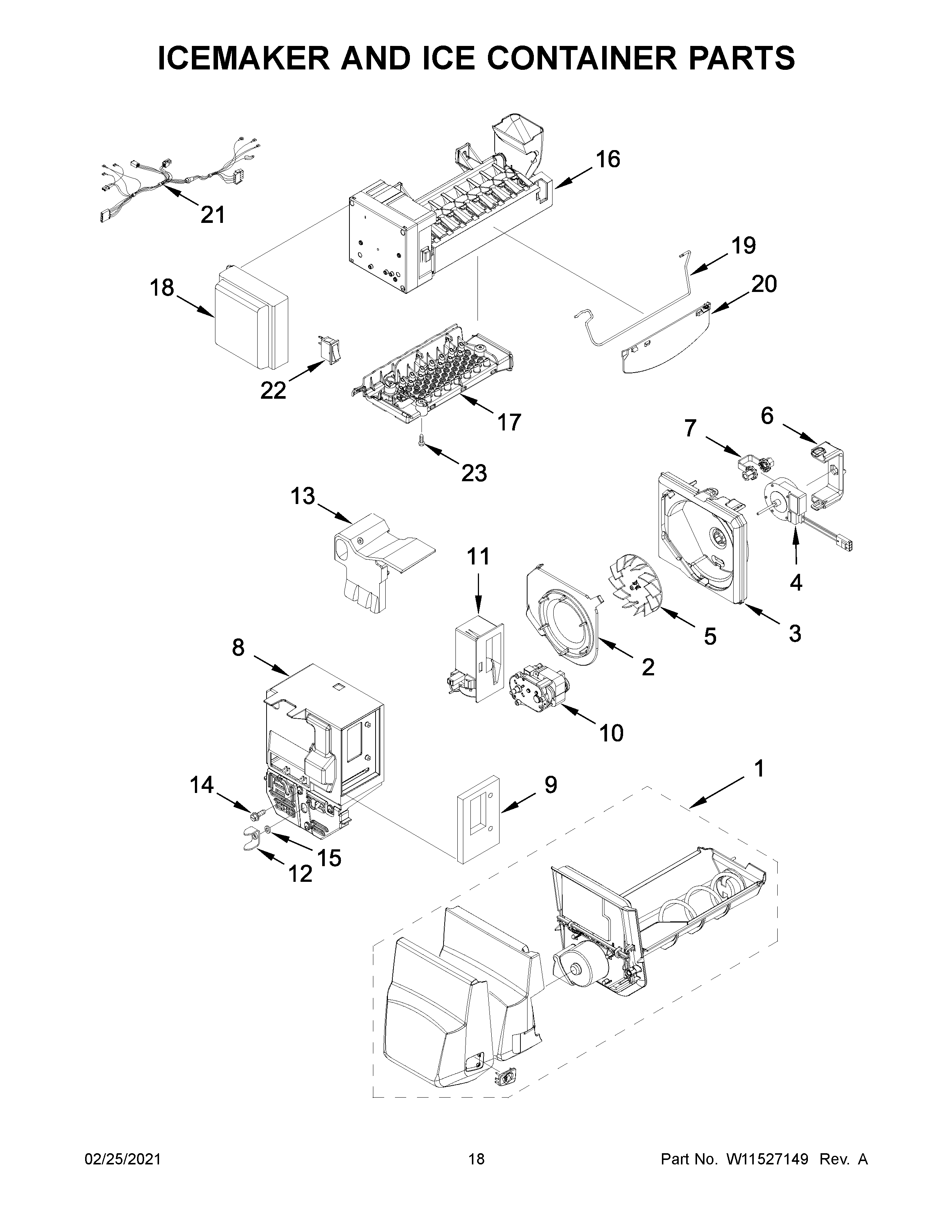 ICEMAKER AND ICE CONTAINER PARTS