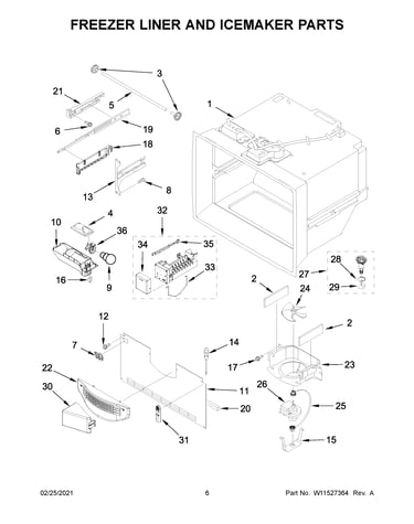 Freezer liner and icemaker parts