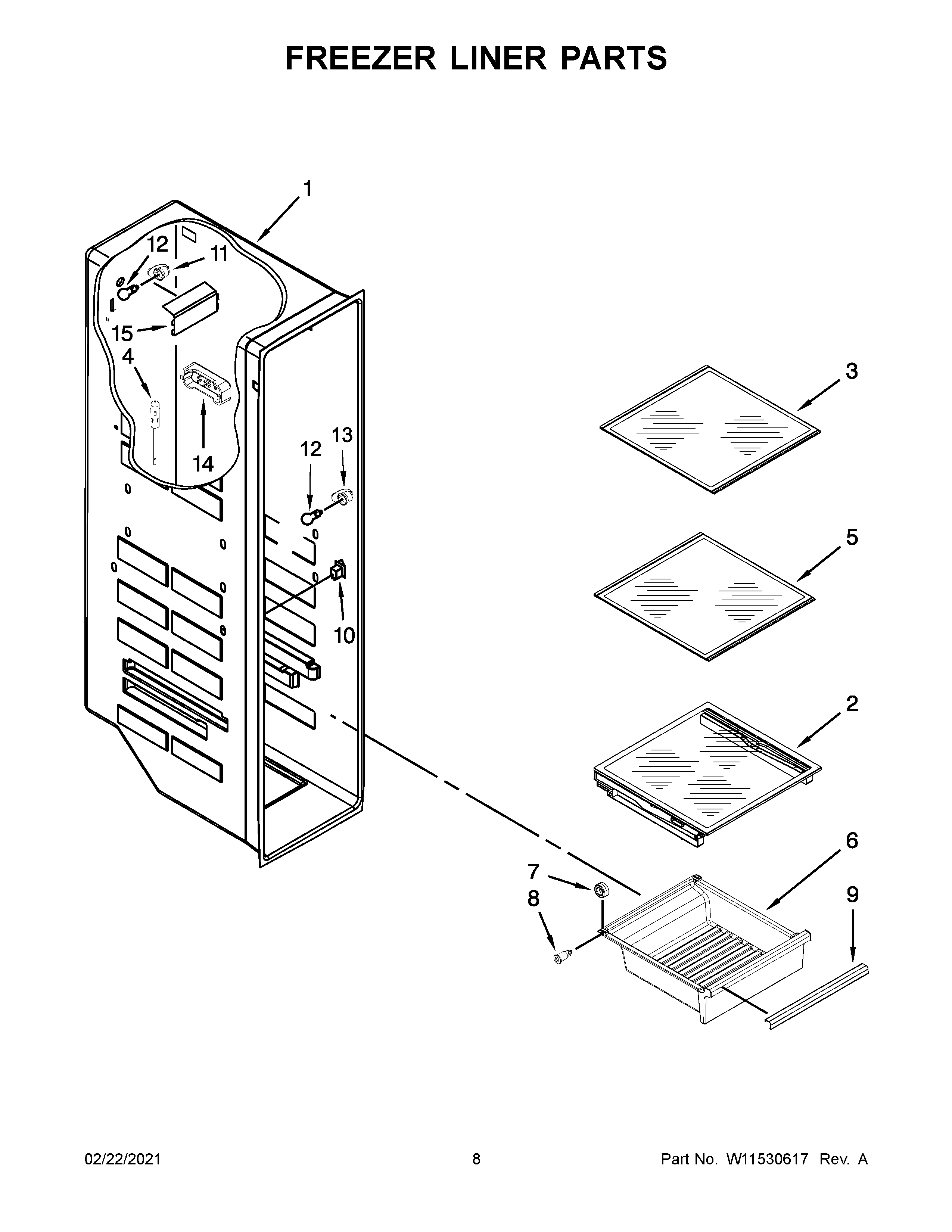 Freezer liner parts
