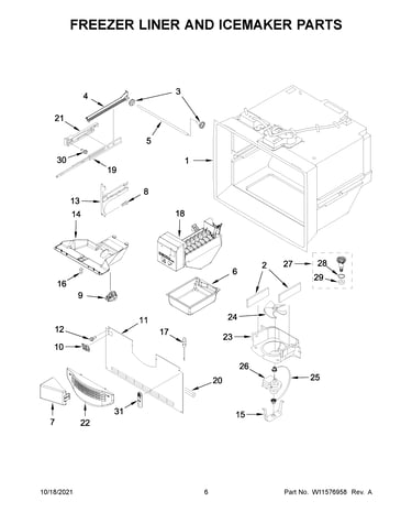 Freezer liner and icemaker parts
