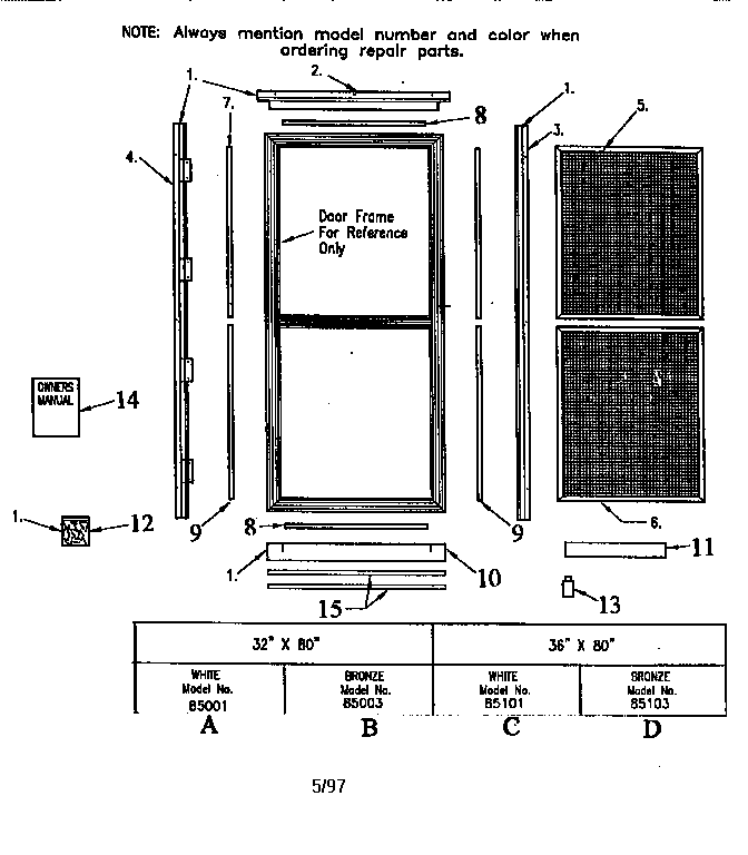 Looking For Sears Model 94885101 Storm Screen Doors Repair