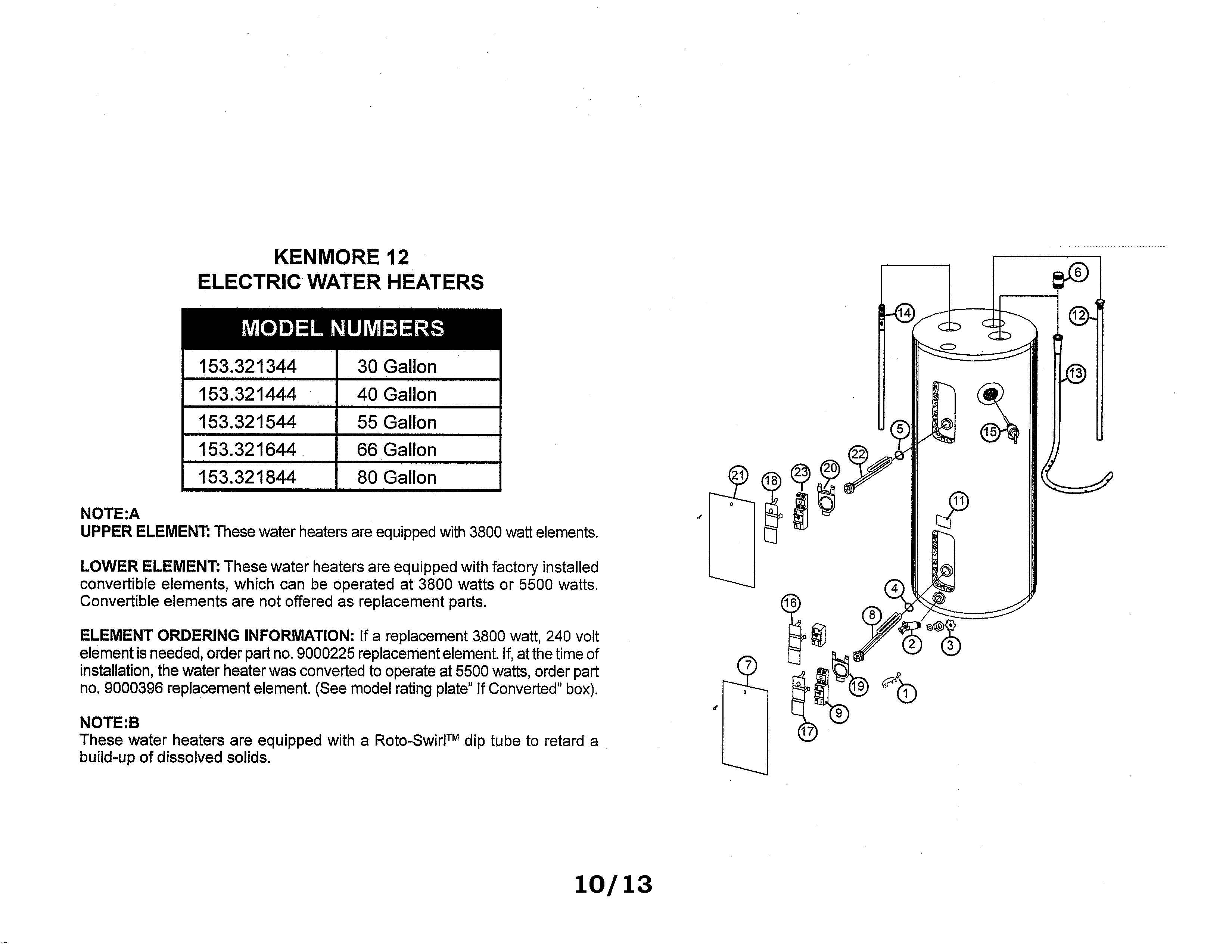 Kenmore 3800 Watt Water Heater Element