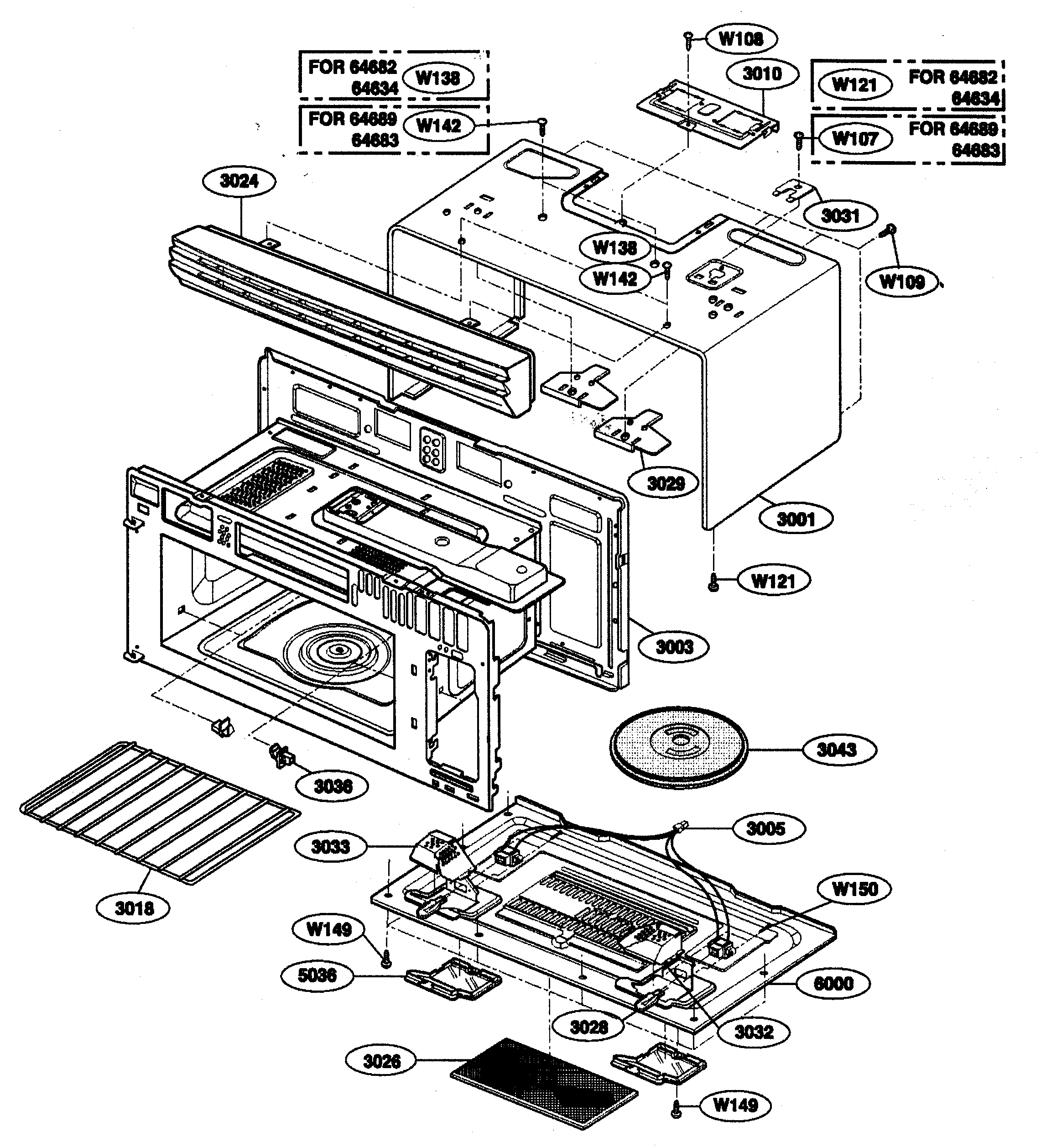 OVEN CAVITY Diagram & Parts List for Model 72164683300 Kenmore-Parts