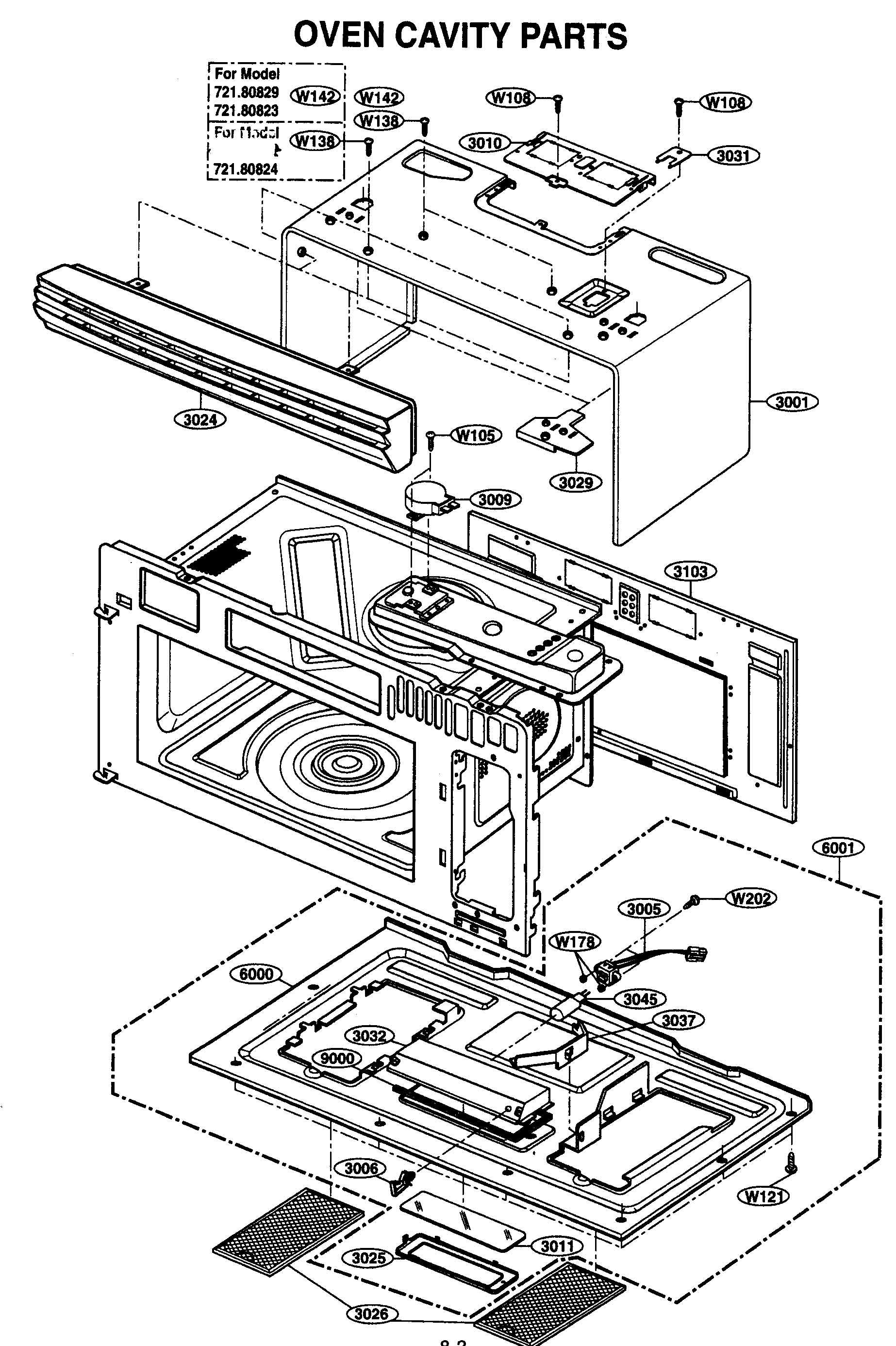 OVEN CAVITY PARTS Diagram & Parts List for Model 72180823500 Kenmore