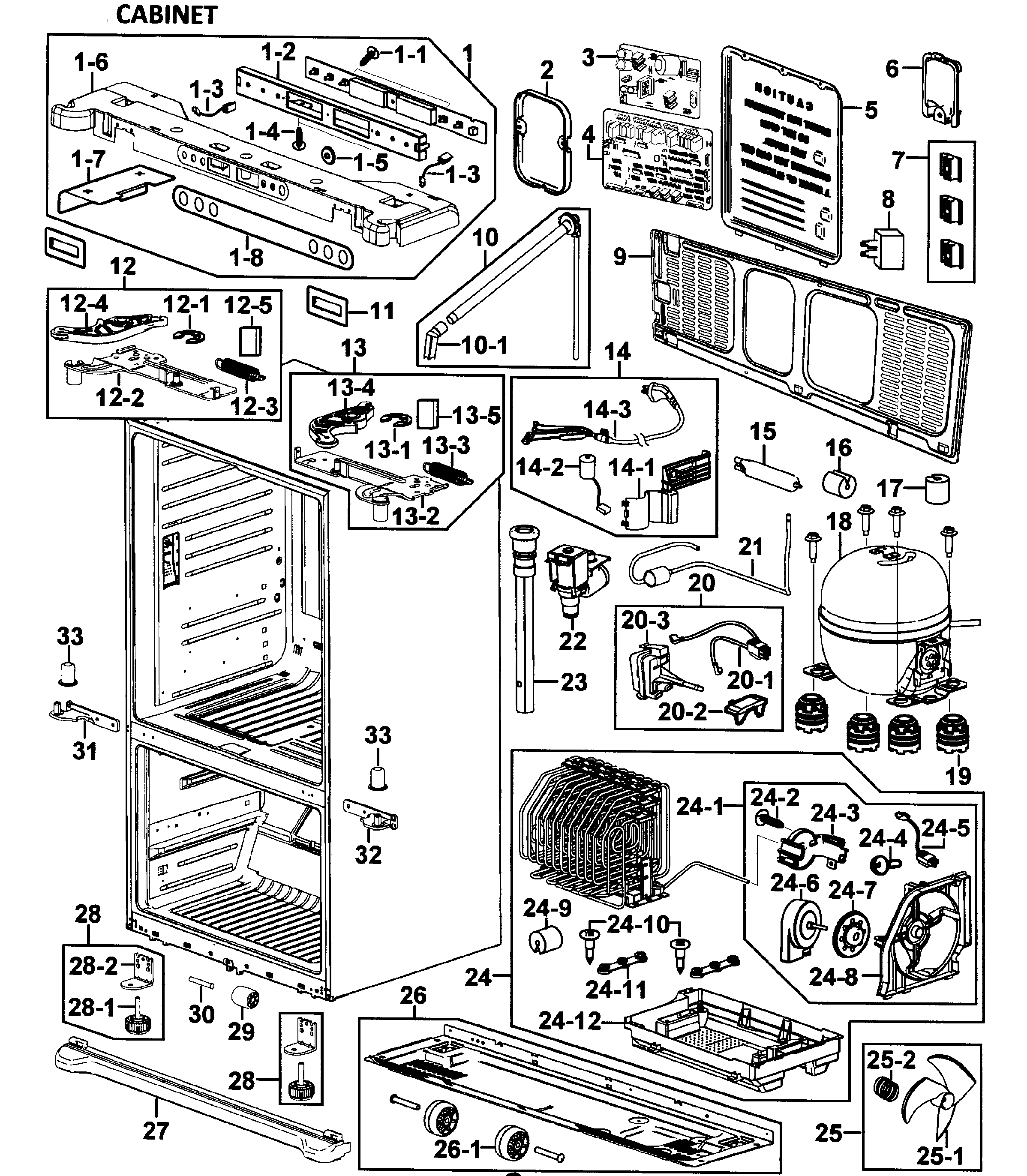 Model #RF265ABWP/XAA-00 Samsung bottom-mount refrigerator. Owner's Manual