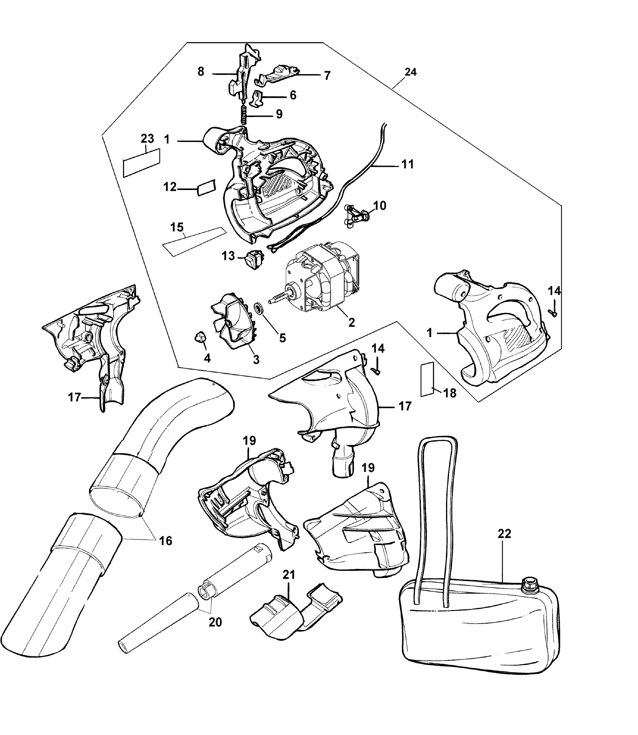 Black Decker Bv2500 Type 5 Electric Leaf Blower Parts Sears Partsdirect