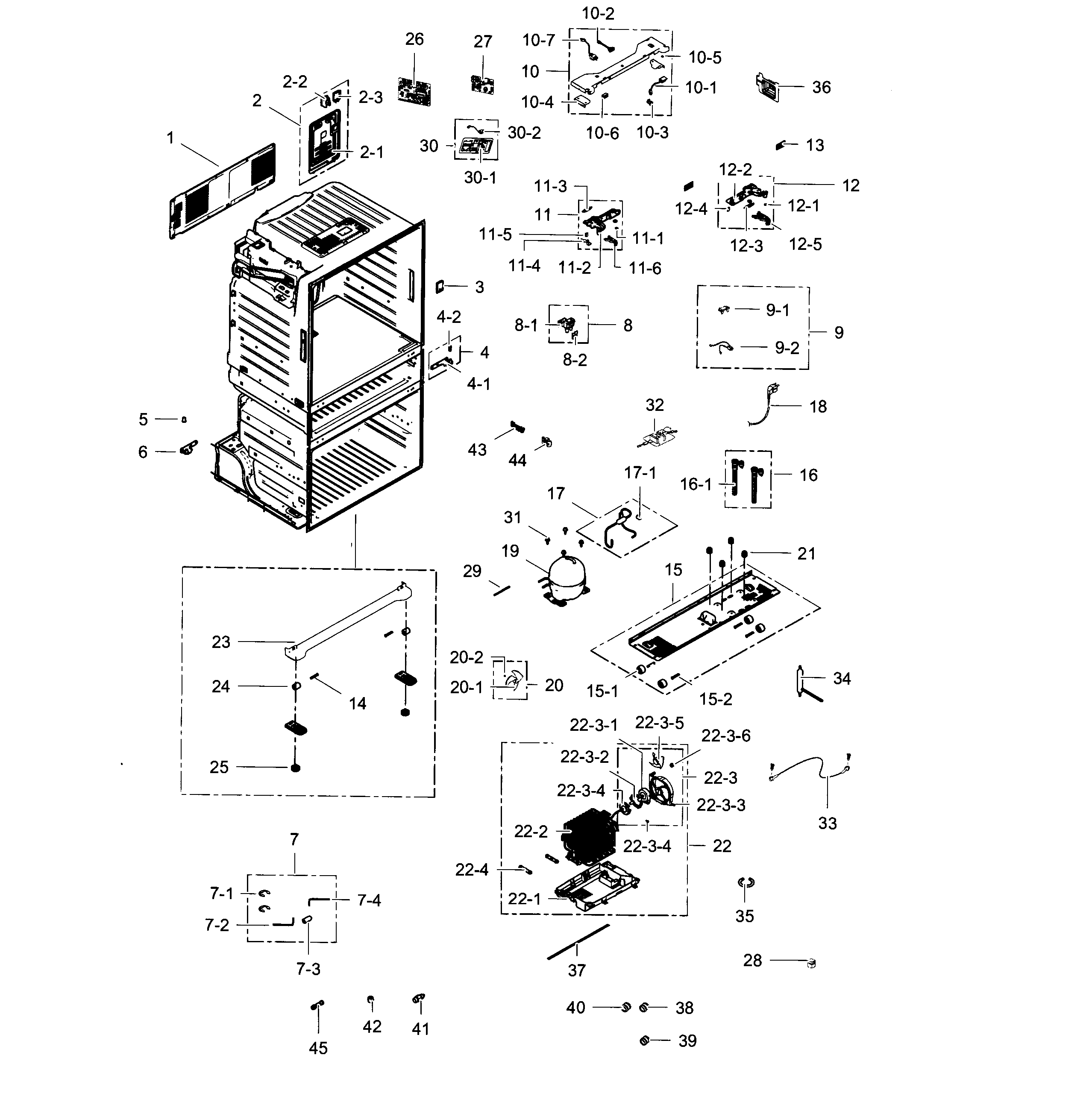 Samsung model RF4289HARS/XAA-0002 bottom-mount refrigerator genuine parts
