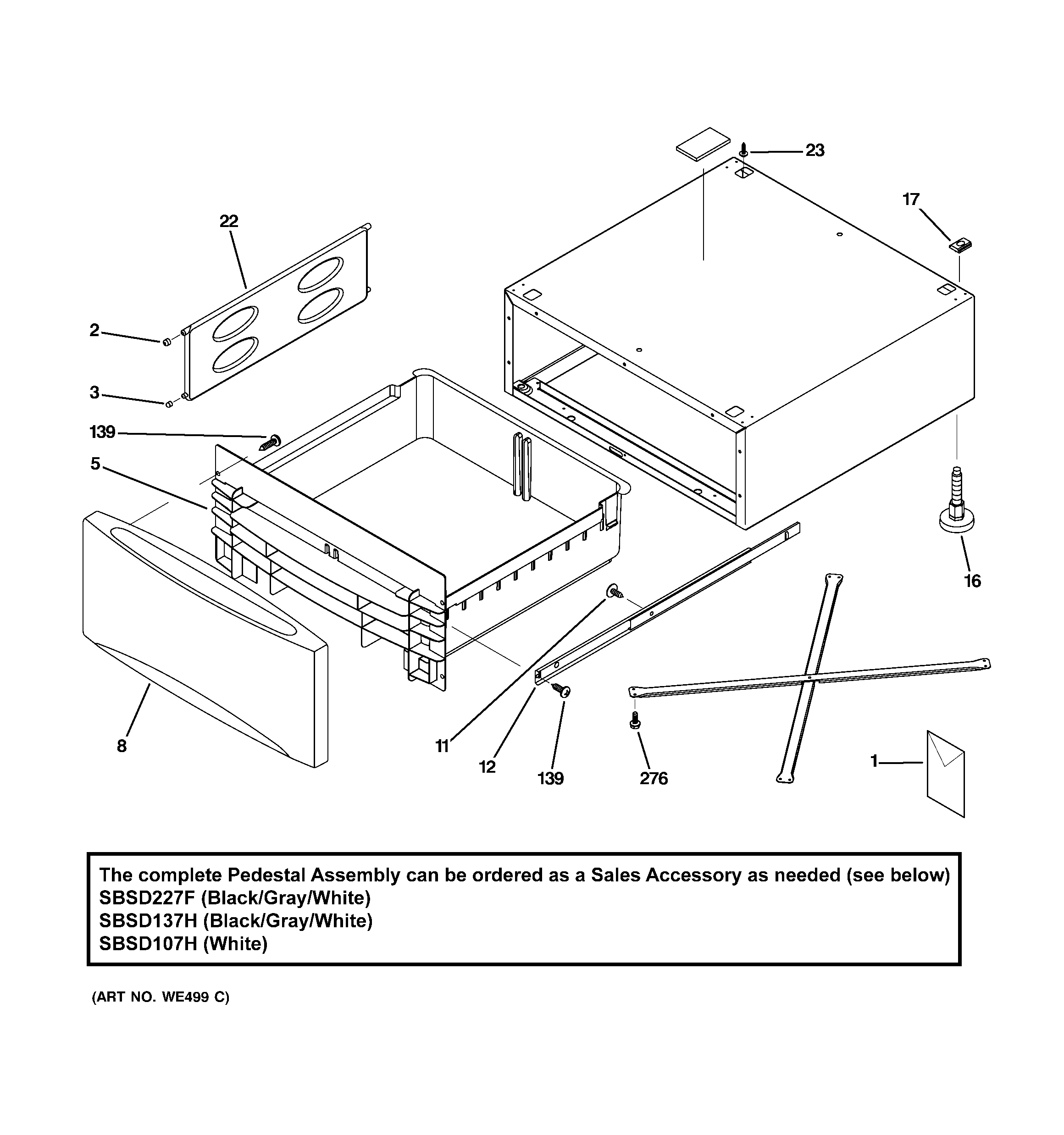 New G.E. SBSD137H5WW WASHER DRYER APPLIANCE PEDESTAL  