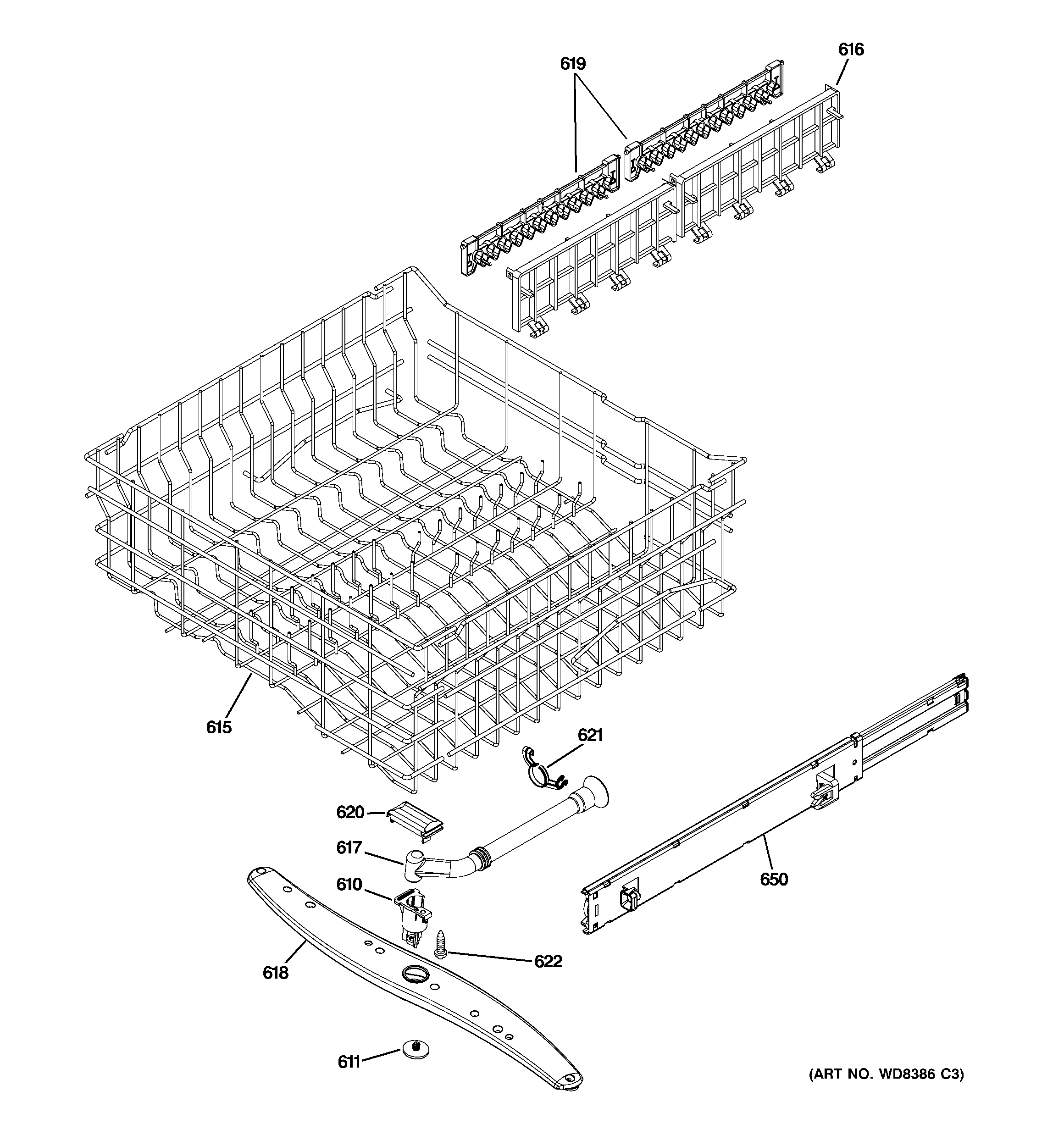 ge dishwasher top rack replacement