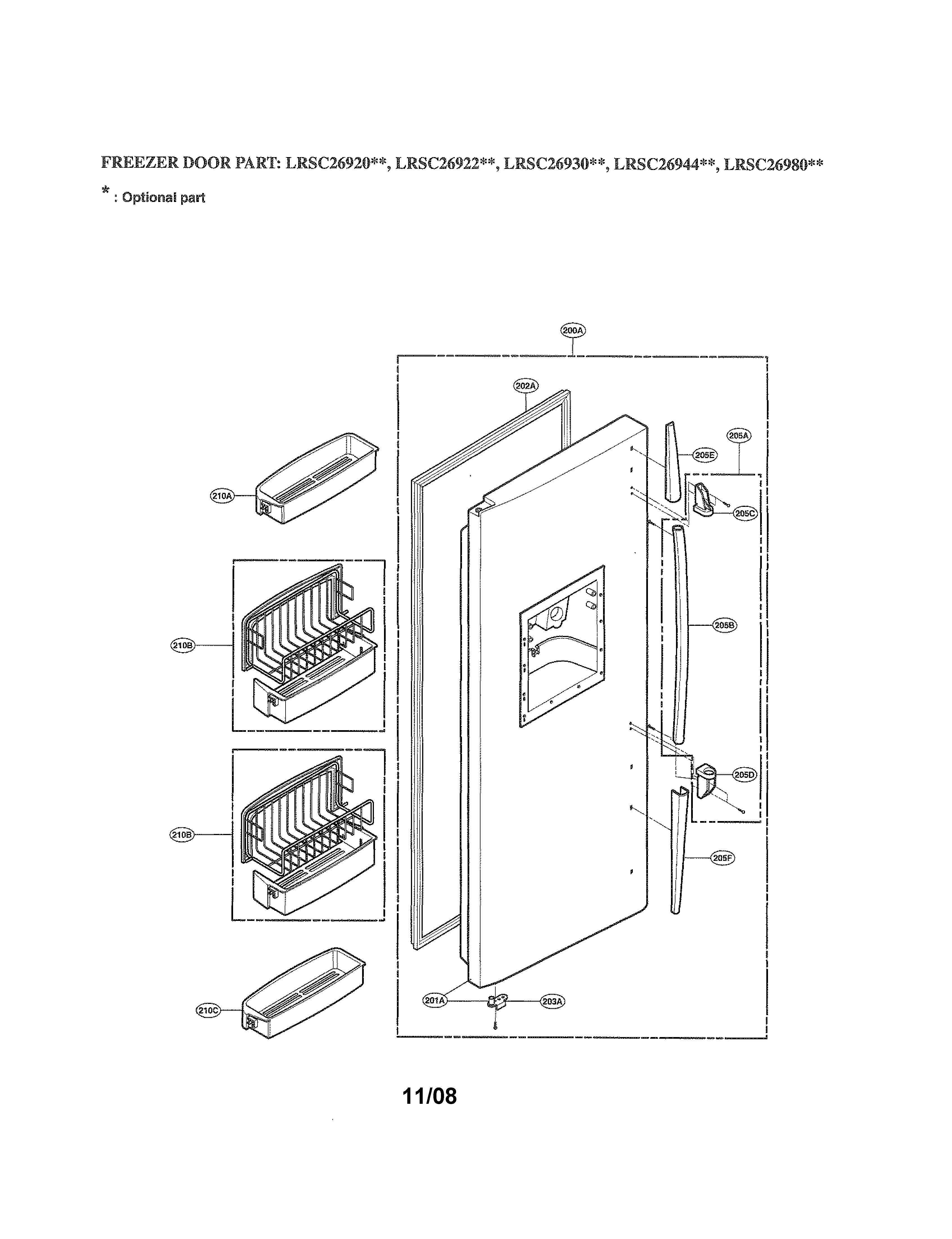 Model # LRSC26930SW Lg Sxs refrigerator   Ice & water (24 parts)