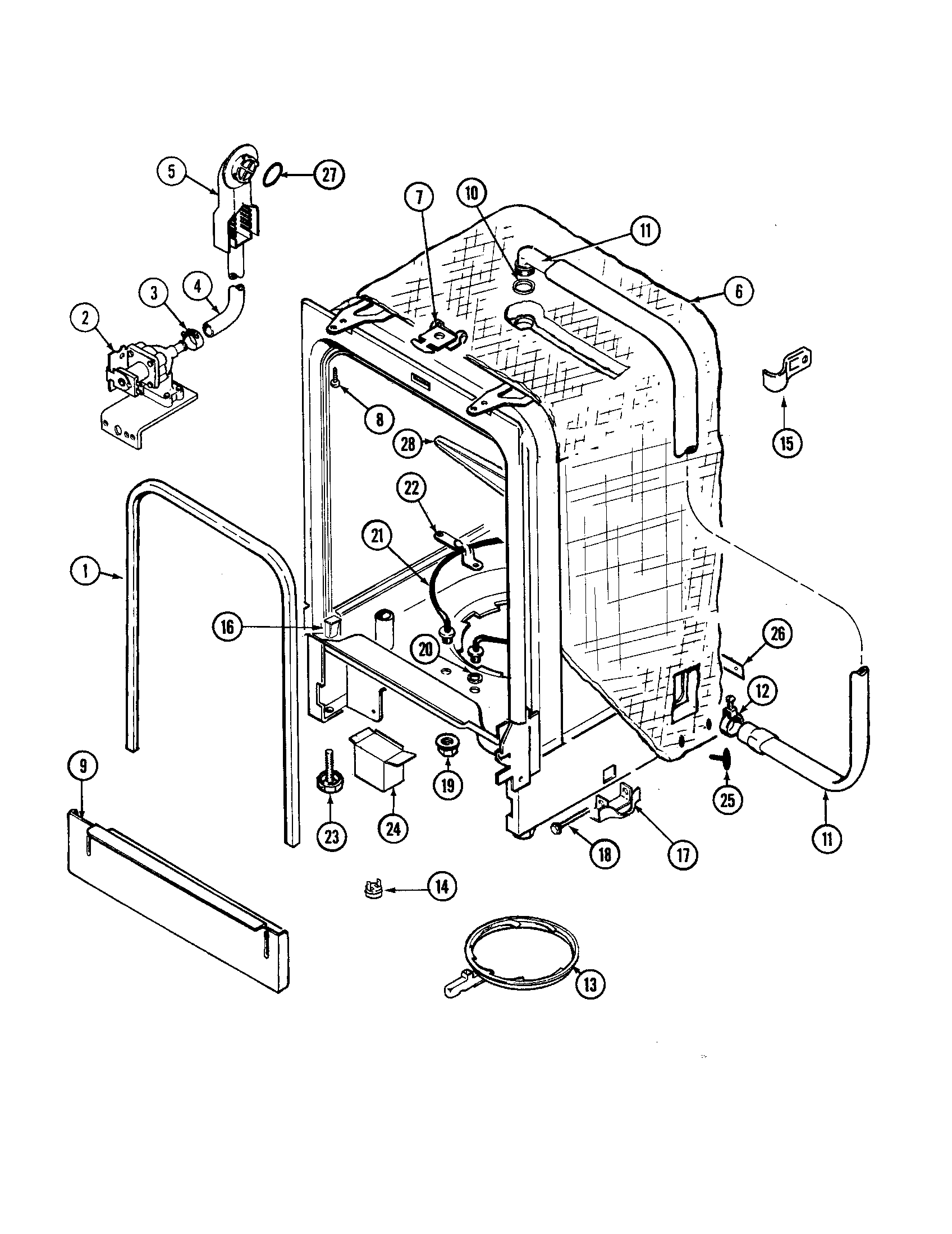 TUB Diagram & Parts List for Model DW711W Jenn-air-Parts Dishwasher ...