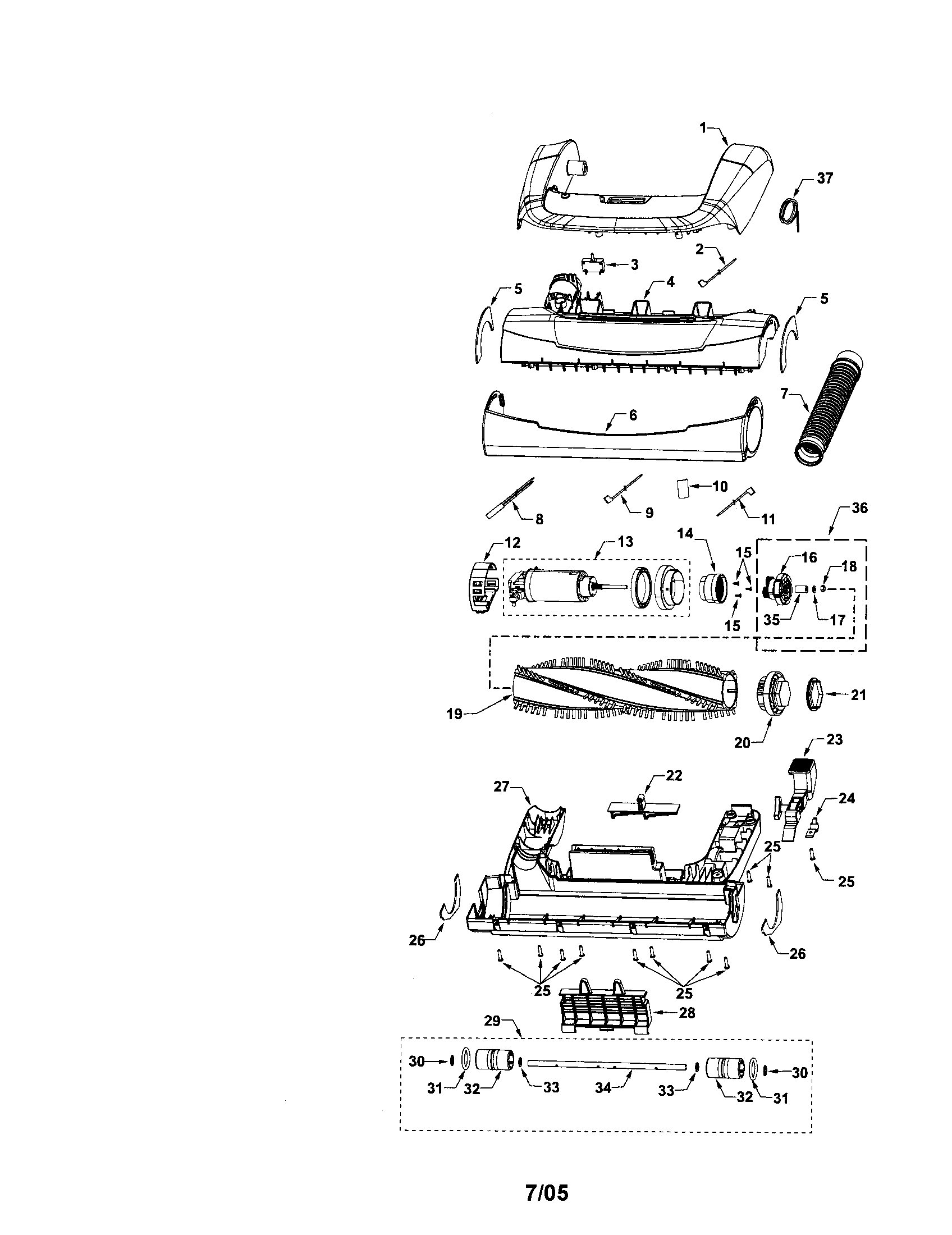 Model # 11635922500 Kenmore Upright vac   Handle (7 parts)