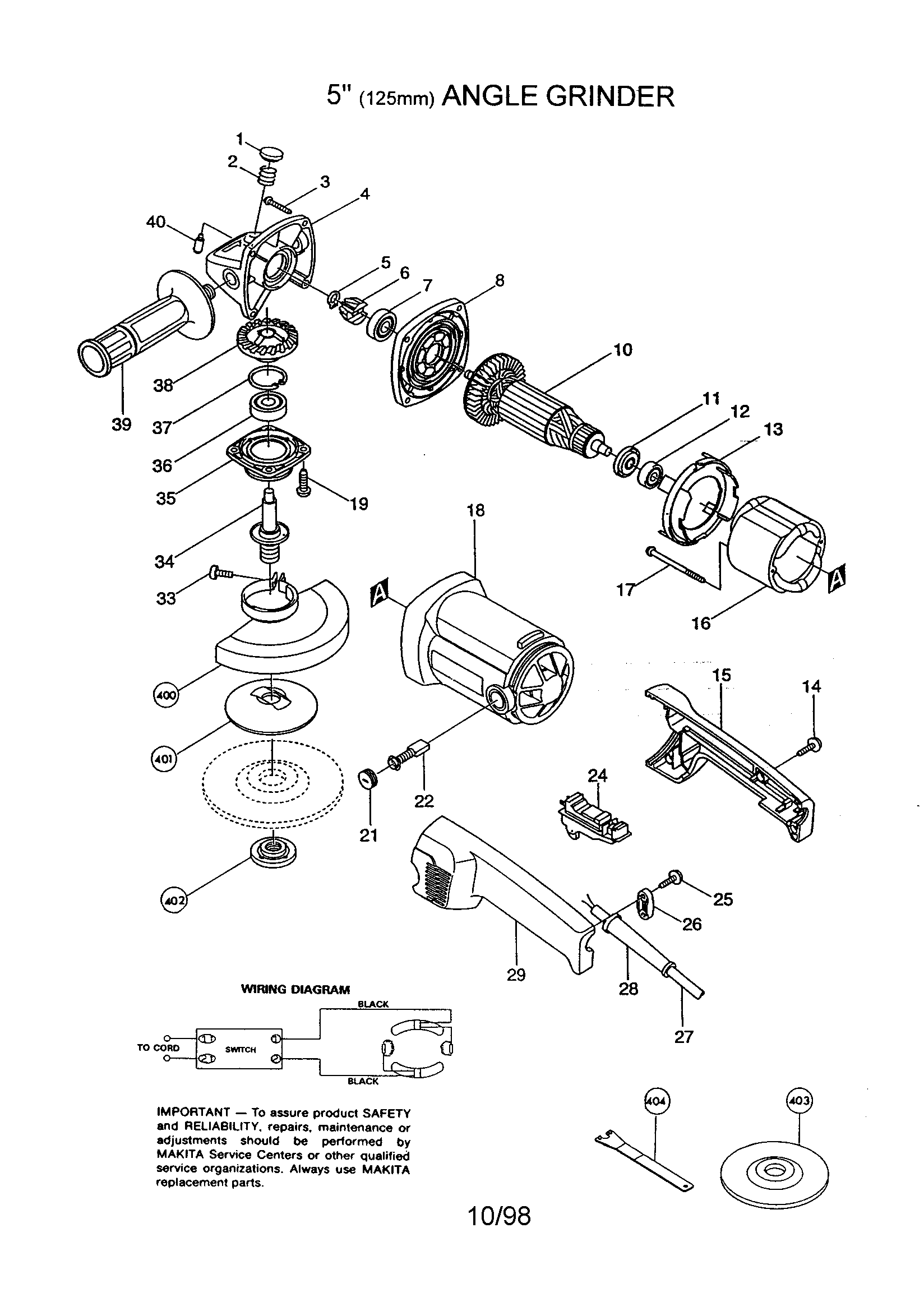 Angle Grinder Parts List