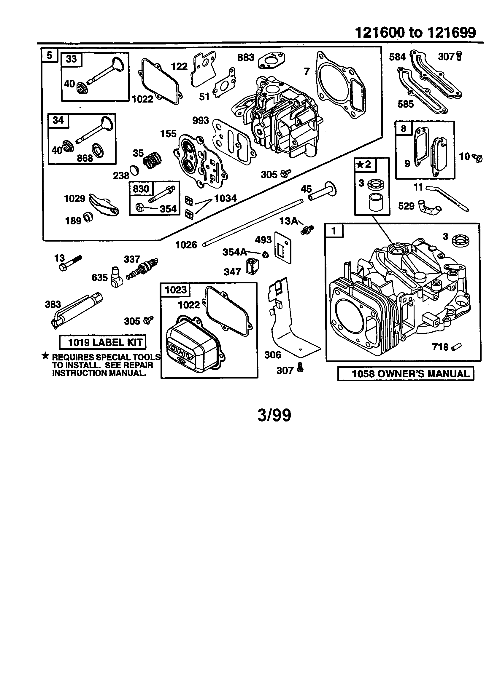 Briggs-Stratton model 121602-0190 engine genuine parts