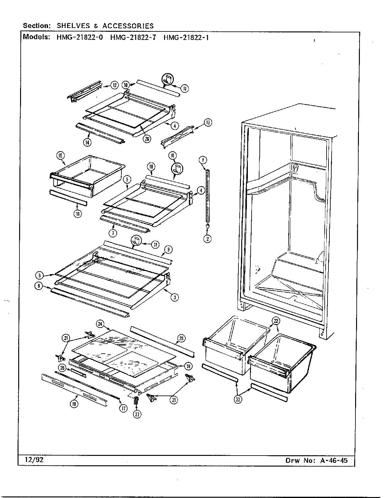 ADMIRAL Refrigerator Freezer compartment Parts  Model 21822 0 