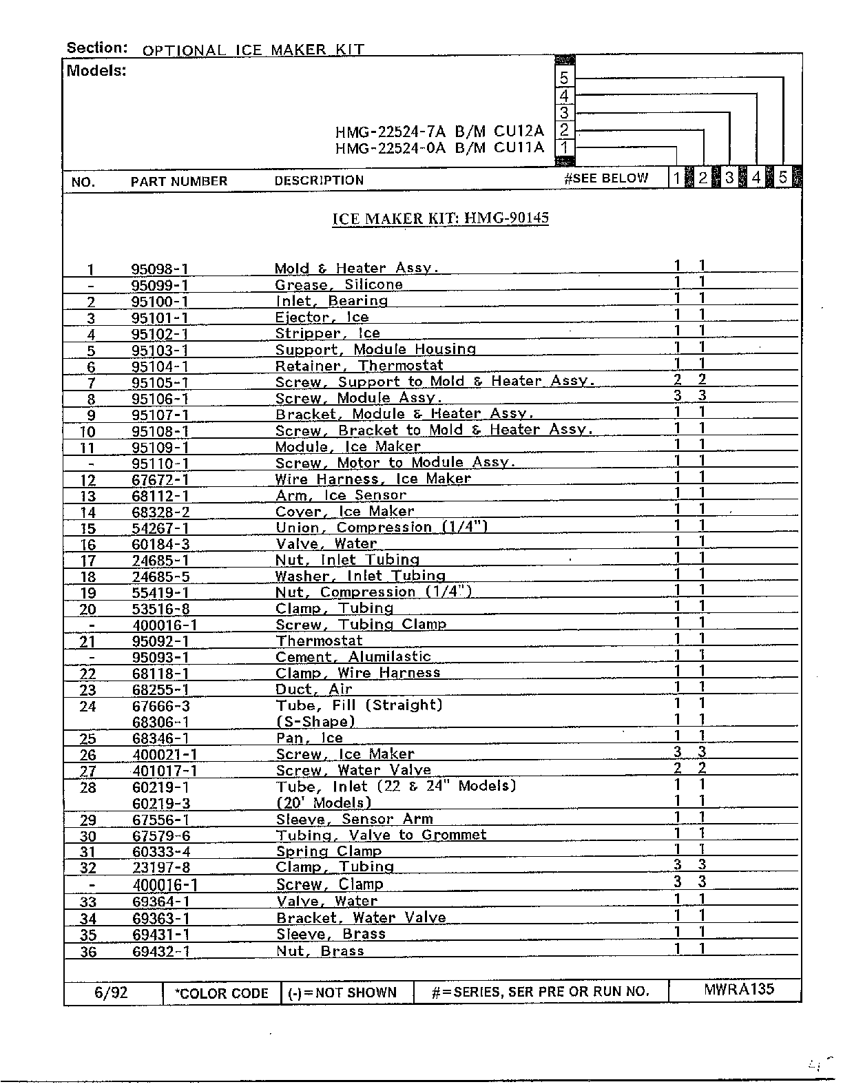 Admiral model 22524-7A side-by-side refrigerator genuine parts