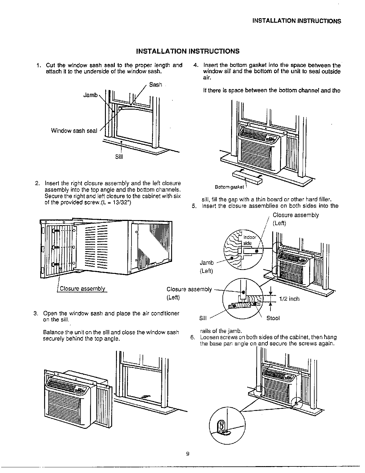 SHARP Signature 2000 Air Conditioner Installation instructions Parts
