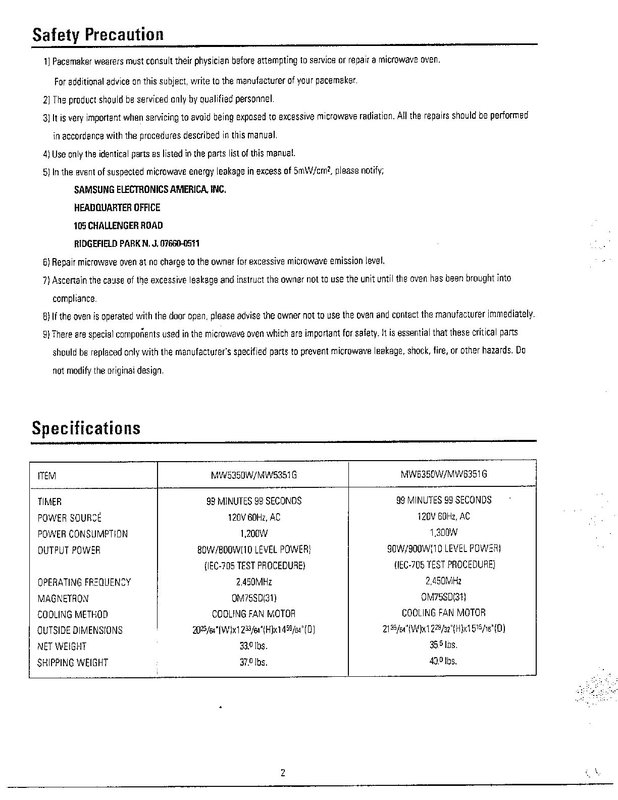 Samsung Microwave Oven Parts Model Mw5350w Xaa Sears Samsung Microwave Oven Safety Precautions Specifications Parts
