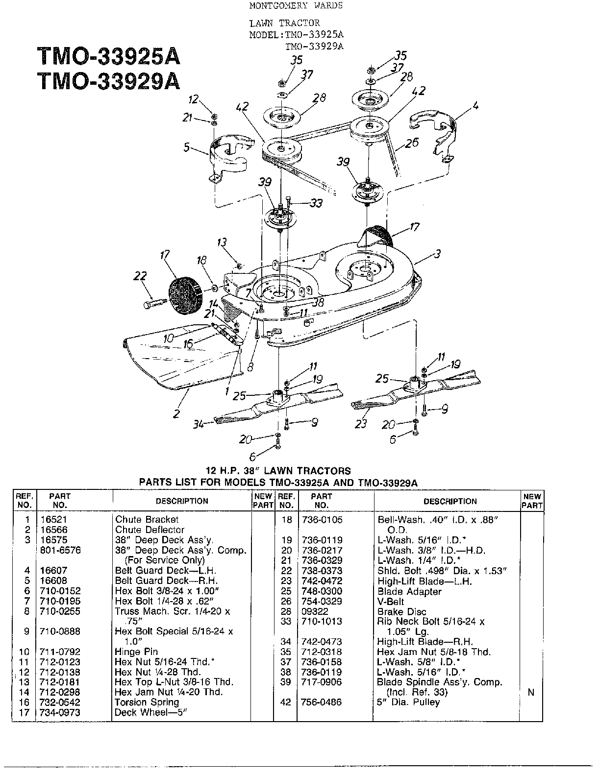 Model # 33929A Mtd Lawn tractor   12hp/38 lawn tractor (86 parts)