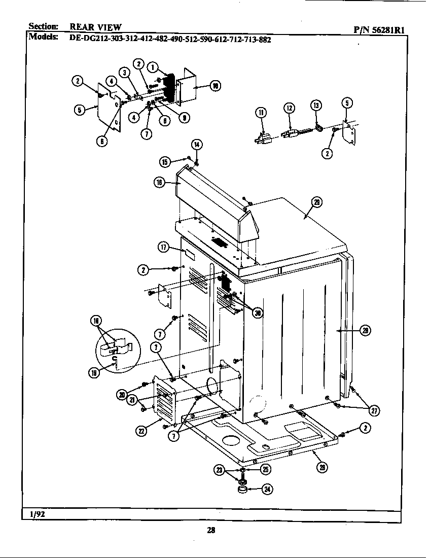 REAR VIEW Diagram & Parts List for Model DG303 Maytag-Parts Dryer-Parts ...