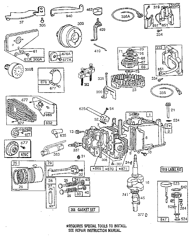 Briggs-Stratton model 92500 TO 92599 (3101 - 3110) engine genuine parts