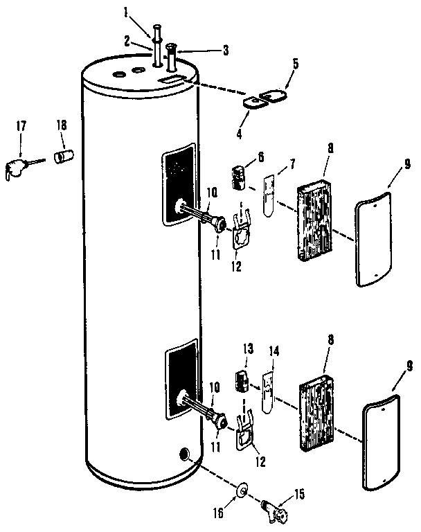 Rheem model 81V52 water heater, electric genuine parts water heater electrical diagram 